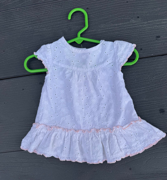 Little wonders eyelet white dress Pink accent cap sleeve button back baby 3 Months