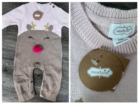 Mud Pie Mud Pie Rudolph Reindeer Christmas Romper 3-6m NWT 3 Months