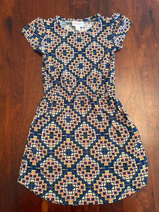 Lularoe Dress With pockets, multicolored blue pink yellow 4T/4