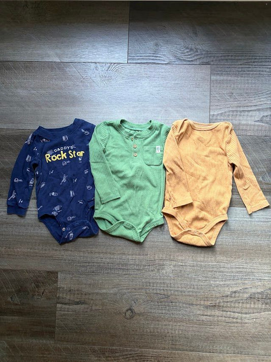 Cloud Island, Garanimals, Carters, 12m, Onesies 3 Pack: Long Sleeve Onesies, Assorted Colors 12 Months