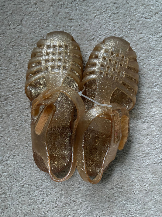 Cat & Jack 11/12 toddler girls jelly gold sandals gold glitter sandals with velcro strap 11 (Lil' Kid)