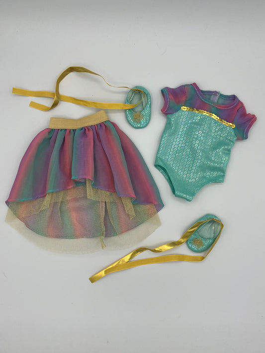 18" Doll Clothes Teal/Purple Ombre Ballerina Outfit w/ Ribbon Ballet Shoes Dolls and Accessories