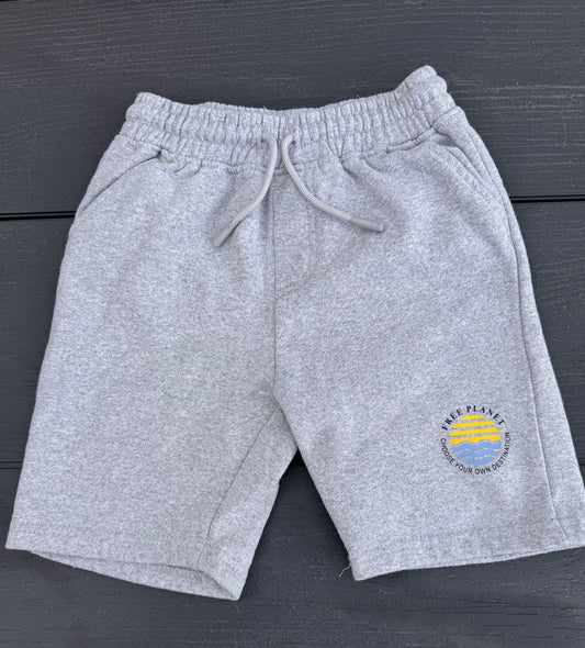 Free Planet shorts jersey fleece gray Boys 7 pockets elastic waist draw strings 7