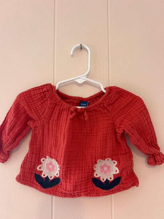 Old Navy 3-6m long sleeve shirt Red/orange flowers 3 Months