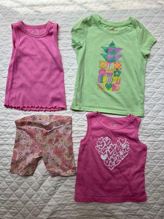 Garanimals, Cater's, Cat & jack 2 Pink tanks, green t-shirt, floral biker shorts 3T