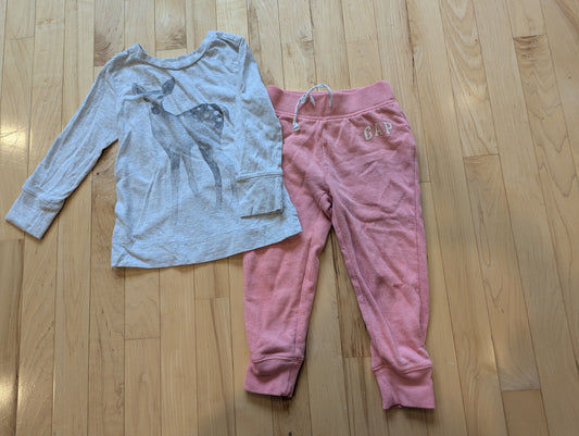 Gap/Old Navy Sweatpants and Deer Shirt Grey Deer Shirt, Pink Drawstring Sweatpants 3T