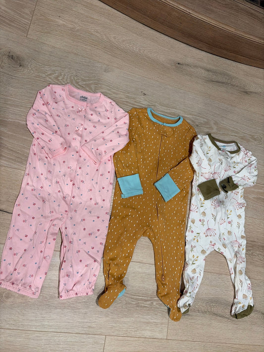 Cloud Island and Child Of Mine PJs 6-9 Months Pink with Flowers, Yellow with Dots, White and Green with Flowers 6 Months