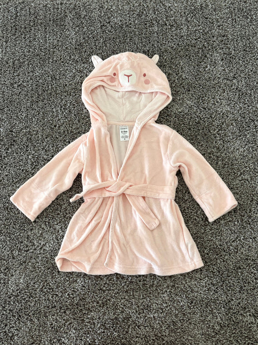 Carters bath robe girl 0-9 months Light pink, hooded with bear face Newborn