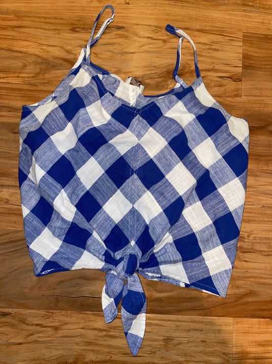 Womens Medium Blue & White Gingham Crop Tank Top Women's - M