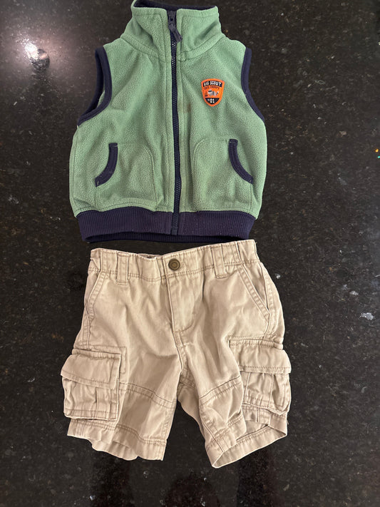 Carters Green vest and khaki cargo shorts size 12m carters 12 Months