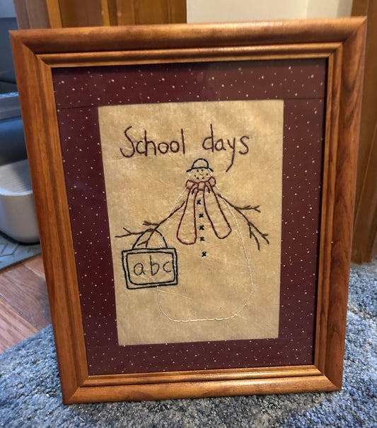 School days snowman 8 x 10 cross stitch Decor
