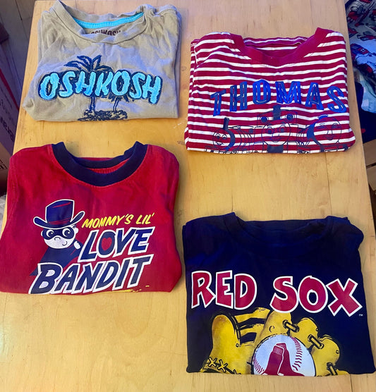 Red Sox, Oshkosh, Thomas the Train, Wonder Kids Four tshirts with different designs 3T