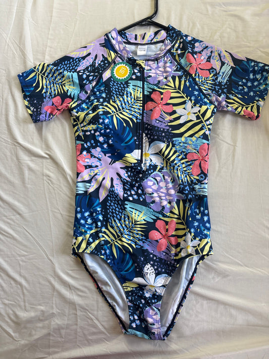 Size 13/14, 1 piece swimsuit Floral short sleeve bathing suit, new with tags 14