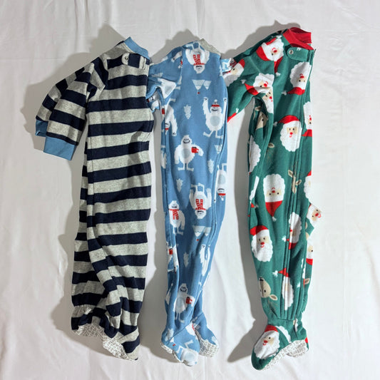 Carters 12 month fleece sleepers lot of 3 santa, walrus, abominable snowman 12 Months