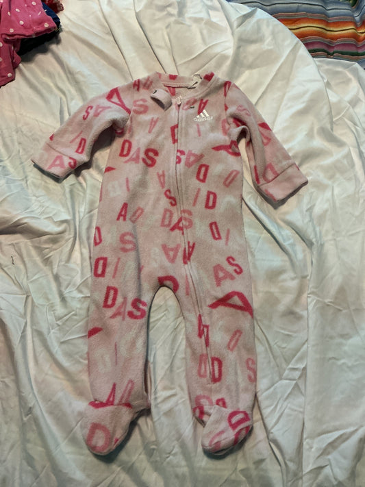 Adidas Pink fleece foot foot pajamas 6 Months