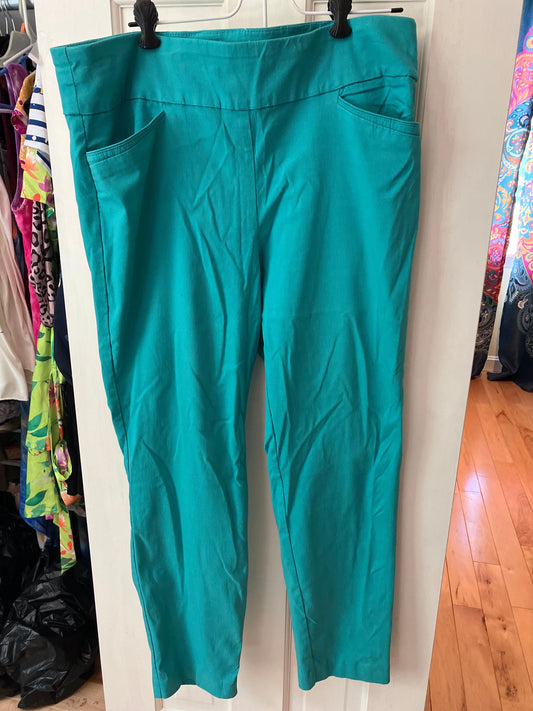 Van Heusen size 18 short, 18 petite pants Elastic waist, light blue teal front pockets trousers slacks Women's 18