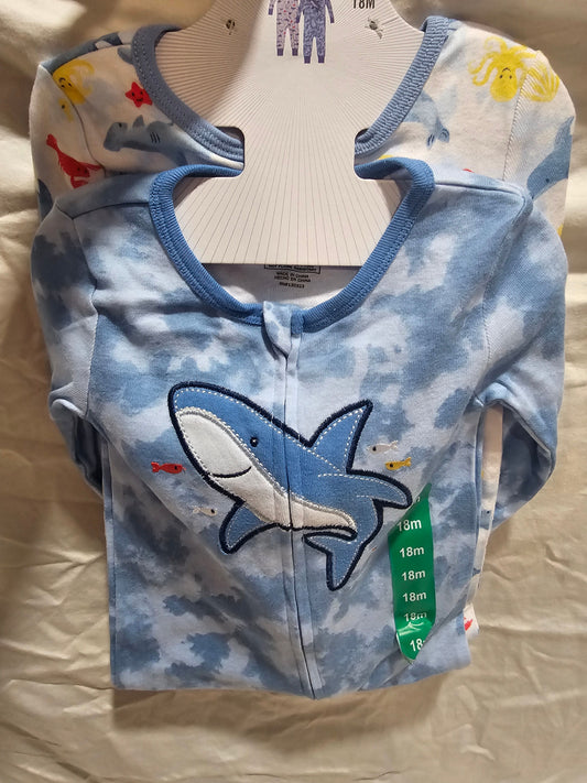 Kids 2 sleeper shark PJs size 18m Blue shark theme with no footies 18 Months