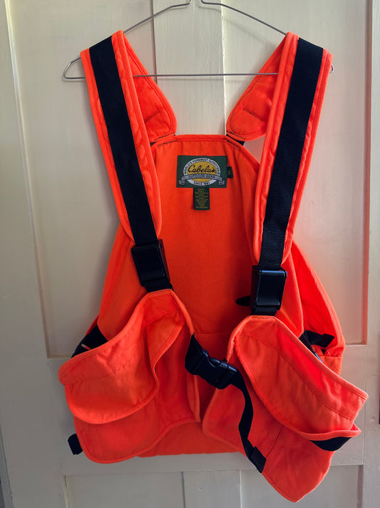 Cabelas Blaze Orange Pheasant Upland Hunting Vest Bird Pheasant Hunting Vest L/XL front pockets rear pocket Men's - L