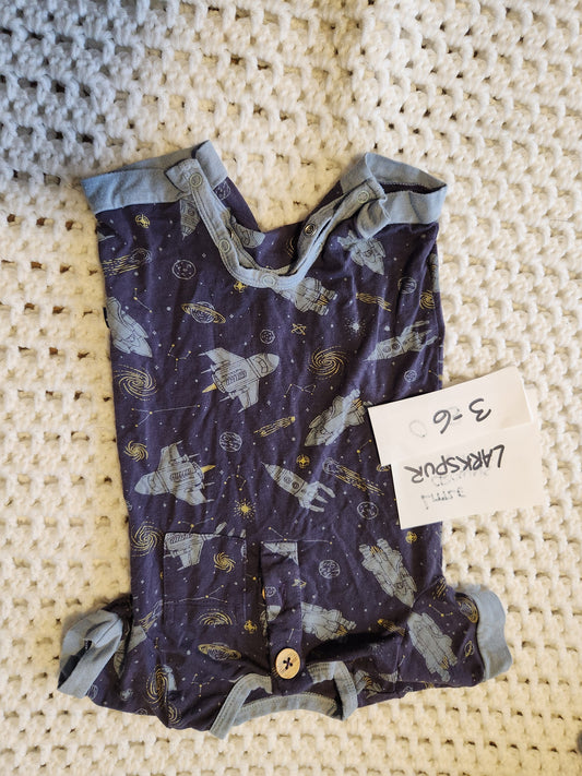 Larkspur - 3/6m Bamboo spaceship shortie romper rocket 3 Months