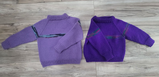 Handmade homemade wool sweaters Hand knitted sweater 2 pack purple girls 3T 3T
