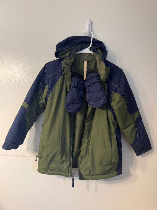LLBean Green and navy winter jacket with hood and mittens 10