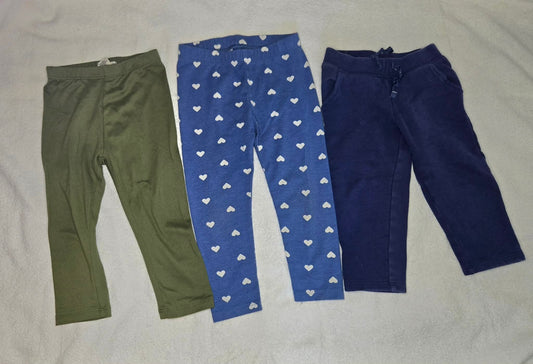 Carter's Baby Gap One Step Up 3 Pack Girls' 2T Pants: Olive Green, Blue Heart, Navy Sweats 2T