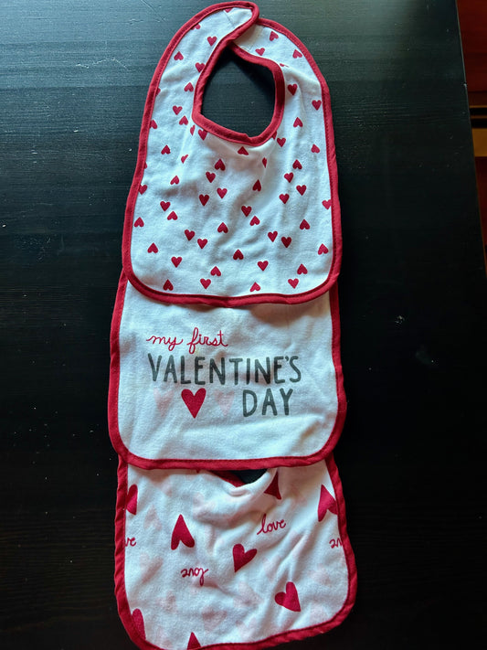 Chickpea Valentine's Day Bib Bundle - 3 Bibs Set of 3 Valentine's Day baby bibs featuring red heart prints