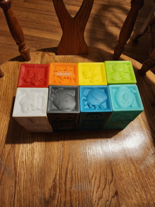 infantino - Set of 16 Blocks Multi Colors w. Numbers 1-8 & Animals Infant