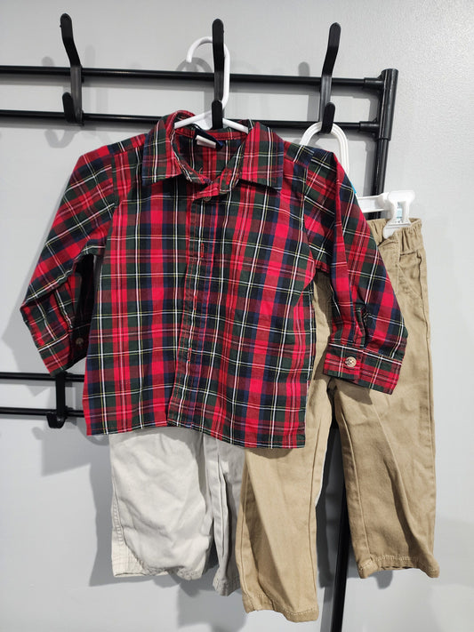 Carters, Wonder Kids, Great Guy 2 Tan Dress Pants & Red and Green Plaid Button up Shirt 18 Months