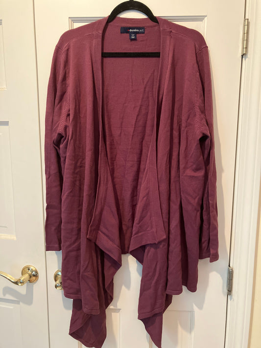 Denim 24/7 size 1x 22/24. Long sleeve cardigan Plum sweater open front Women's - XL
