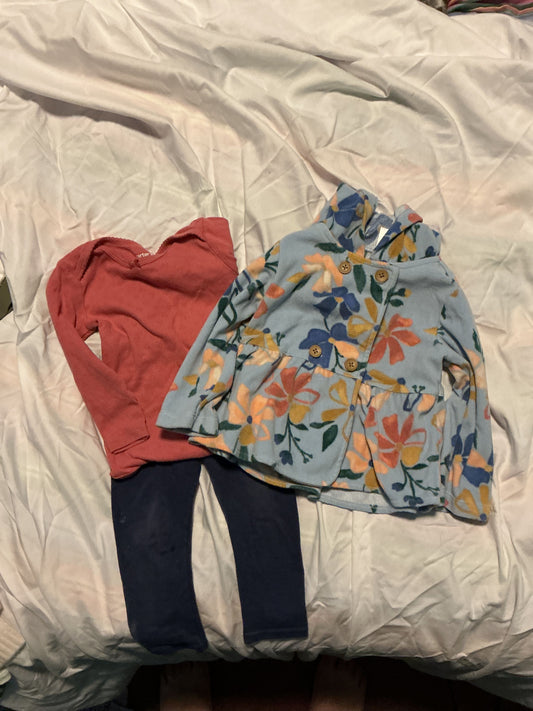 Carter cat Jack Please flower jacket, long sleeve, pink onesie, navy pants 18 Months