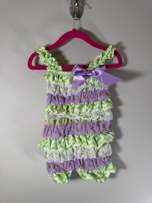 Petti Romper Lilac/White Lace & Mint Green/White Satin Chevron Romper 12 Months