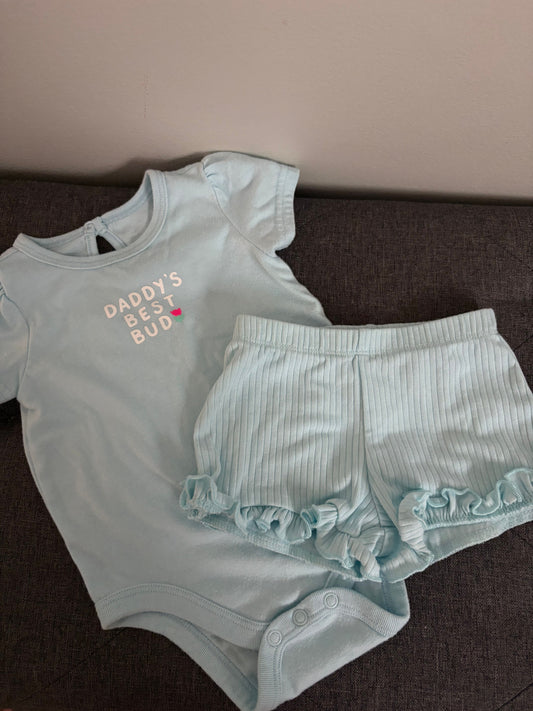 Garanimals Baby Girl Onesie and Shorts Outfit Daddy's Best Bud Blue Onesie with Ruffles Size 3-6 Months 3 Months