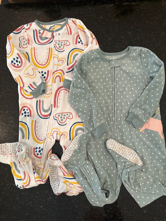 Carters Girls 3T Carters fleece footie pajamas rainbows & blue polka dot 3T