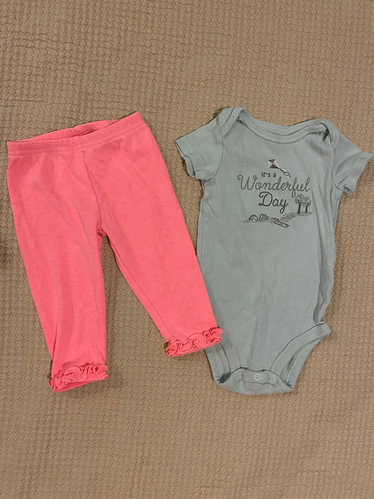 Carters, Child Of Mine Short sleeve onesie and pants outfit 6 Months