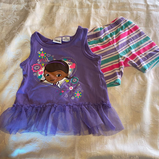 Disney 18m Doc McStuffins 2-piece shorts set purple tank top , soft knit, tulle 18 Months